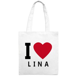 Jute Bag with Name Lina - Motif I Love - Colour White - Fabric Bag, Jute Bag, Hipster Bag, White