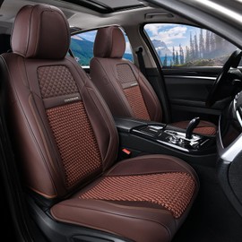 Coverado Leather Seat Cover Front, Universal Covers for Cars, Waterproof Luxury Leatherette Seat Cushions, Auto Car Seats Protectors, Driver Seat Cover Fit for Most Vehicles-Brown