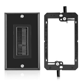 Brush Wall Plate Decora Style, Cable Pass Through Faceplate Insert for Wires, Single Gang Cable Access Strap, Wall Socket for HDTV, HDMI, Wall Cables Brush Plate