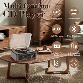 Gueray CD Player with Speakers HiFi Stereo Sound for Home,Bluetooth Retro Wood CD Music Players FM Radio with Remote Control,Support USB & AUX Playback