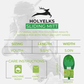 HolyElks Baseball Sliding Mitt, Baseball Glove Softball Guard, Ergonomic Design Protecting Fingers for Basic Base Running (GreenSurge Glove)
