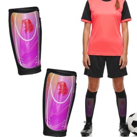 Girls Shin Guards & Pads Pink Purple Gradient Football Soccer Protection | Lightweight Youth Ages 5-12 | Breathable Compression Sleeve