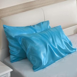 ROOEE Satin Silk Pillowcases for Hair and Skin 2 Pack Standard Size 50x75cm Envelope Closure Pillow Case (TEAL)