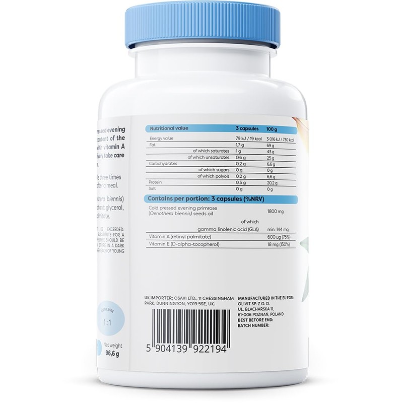 Osavi Primrose Oil with Vitamin A & E, 1800mg -