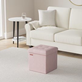 SONGMICS Storage Ottoman, Foldable Small Ottoman Foot Rest, 15 Inches Foot Stool, Cube Ottoman with Storage, Load up to 660 lb, for Living Room, Bedroom, Dorm, Jelly Pink ULSF227R01