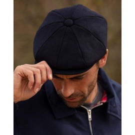 WALKER AND HAWKES - Men's Melton Wool Waterproof 8-Panel Bridgemoor Baker Boy Cap - Navy - 3X-Large (62cm)