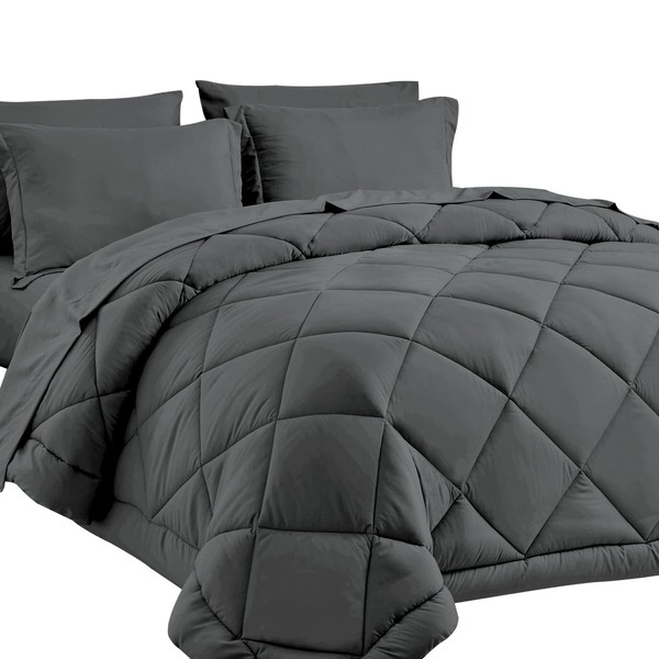 CozyLux Twin Bed in a Bag Comforter Sets with Comforter and Sheets 5-Pieces for Girls and Boys Dark Grey All Season Bedding Sets with Comforter, Pillow Sham, Flat Sheet, Fitted Sheet and Pillowcase