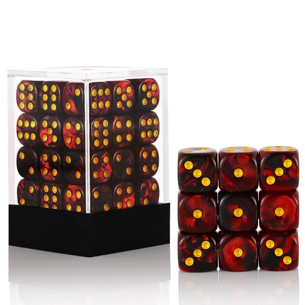 36 of Pack 12MM 6 Sided Dice Set,Two Colours D6 Game Dice Set, 6 Sided Standard Dices for Yahtzee, Bunco or Teaching Math,with Portable Plastic Box(Dark Red+Black)