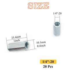 Matrelt 20Pcs 1/4"-20 Hex Coupling Nut, Threaded Rods Coupling Nuts Zinc Plating Extended Hexagon Rod Coupling Nuts, Threaded Connectors for Full All Threaded Rod, Eyebolts,Wedge Anchor,Chain Links