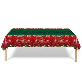 Christmas Tablecloth,1Pcs 137*274cm Disposable Rectangle Christmas Table Cloth,Large Shiny Red and Green Xmas Party Table Cover Plastic Xmas Table Cloth for Christmas Party,Christmas Table Decorations