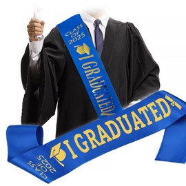 KEELYY Graduation Sash 2025, Graduation Sash with Gold Glitter Letter I Graduated, for School, Graduation, University, Graduation Party Decoration - Blue