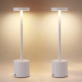 XIH Cordless Table Lamp Set of 2, 5000mAh Rechargeable Battery Powered LED Table Light, Portable Touch Dimming Outdoor Table Lamps,3 Color Light for Restaurant,Patio,Bedroom,Camping,Cofee (White)