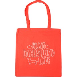 Hippowarehouse Crazy Dachshund lady dog Tote Shopping Gym Beach Bag 42cm x38cm, 10 litres