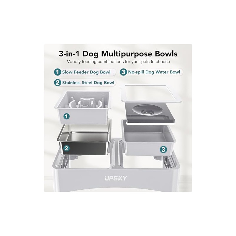 UPSKY - Cuencos elevados 3 en 1 para Perros, comedero