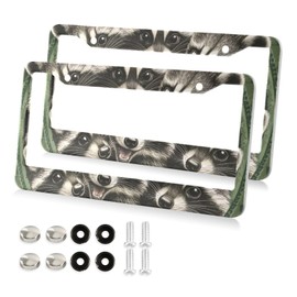SDMKA Cute Raccoons License Plate Frames 2 Pcs 2 Holes Aluminum License Plate Frame Car License Plate Holder with Screw Caps, Round Hole
