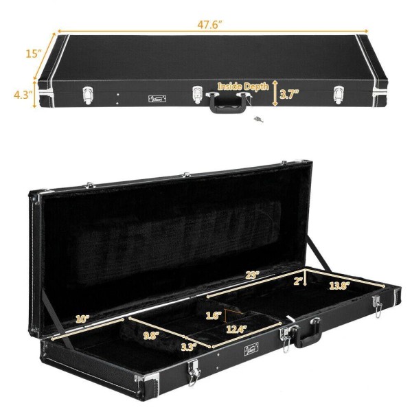 Glarry Cases Hard-Shell Wood Case for Electric Bass Guitars With