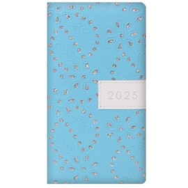 2025 Stylish Blue Glitter Flower Design Slimline Soft Cover Diary Week to View