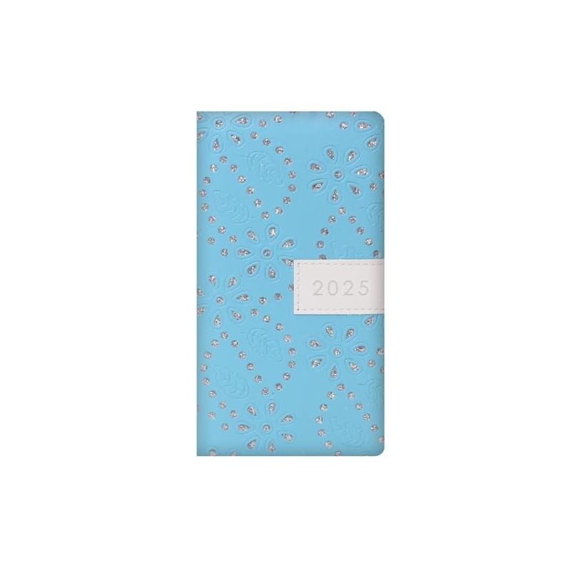 2025 Stylish Blue Glitter Flower Design Slimline Soft Cover Diary