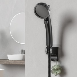 HANLIAN Shower Rail No Drilling, Nail-Free Shower Holder with Adjustable Angle, Universal Shower Head Holder No Drilling, Wall Shower Holder for the Bathroom (Black, Pack of 1)