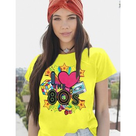 ASTANFY 80s Workout Costume Outfit for Women I Love The 80's T-Shirt 80s Outfit Hip Hop Party Tee Birthday Theme Party Gift Yellow