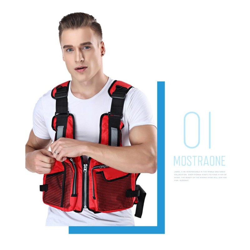 Outdoor Fishing Vest Life Jacket with Whistle Multi Pocket Flotation