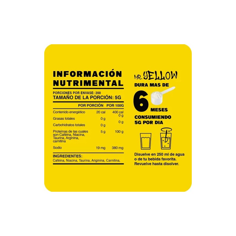 Óxido Nítrico Pre Entreno Yellow 1kg 200 Servis Sabores