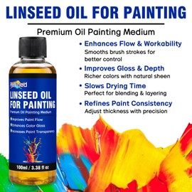 Linseed Oil for Painting 100ml, Refined Linseed Oil, Oil Paint Medium and Thinner for Artists, Improves Flow and Blending, Ideal for Glazing, Enhances Transparency and Gloss Finish
