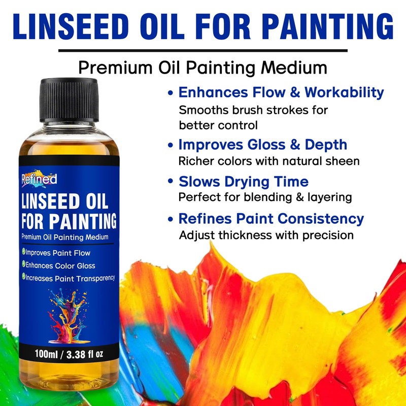 Linseed Oil for Painting 100ml, Refined Linseed Oil, Oil Paint