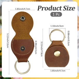 CALFOVERA Genuine Leather Guitar Pick Holder Keychain Brown Waterproof Scratchproof Ukulele Picks Plectrum Key Fob Cases Bag Protectors with Snap Button and Ring for Bass Guitar Players