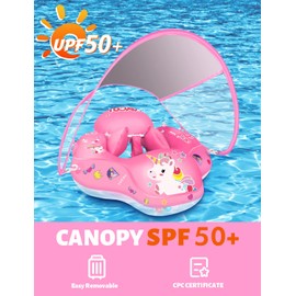 LAYCOL Baby Swimming Float Inflatable Baby Pool Float Ring with Sun Protection Canopy,add Tail no flip Over for Age of 3-36 Months