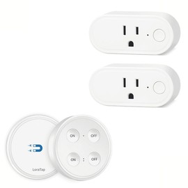 LoraTap Remote Control Outlet Switch - Dual Control Convenience, 100ft Range Wireless Switch for Lights and Appliances, No Wiring, 15A/1800W, White（1 Remote +2 Outlets）