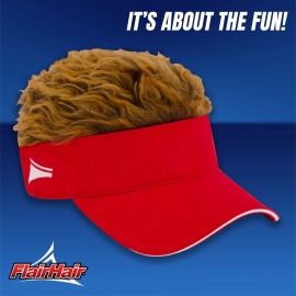 Flair Hair Sun Visor Cap with Fake Hair Brown Hair with Red Adjustable Baseba