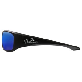 Fishoholic Pro Series Polarized Fishing Sunglasses - 5 Colors - L/XL - Camo, Blue Mirror, Black - UV400 (C-MB-BLUamb-gry)
