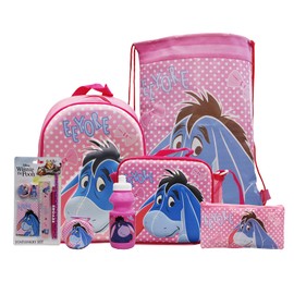 simpahome Eeyore 7PC Back to School Bundle - inc 3D Backpack, Drawstring Sports Bag, 3D Insulated Lunch Bag, Water Bottle, Coin Pouch, Pencil Case & Stationery Set.