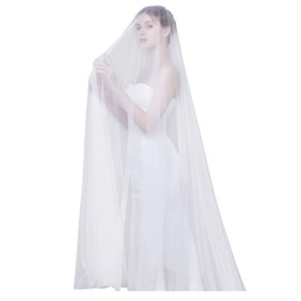BEAUTELICATE Velo de novia de boda con peine, 1 nivel, borde de encaje, longitud de la punta de los dedos, 36 pulgadas, White-Cathedral