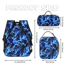 YOZIRIBO Boys Backpack Set With Lunch Bag and Pencil Case, Lightning Backpacks For Kids Boys Children Teens, Gamer Bookbag, Large Travel Laptop Backpacks (Red blue lightning Set)