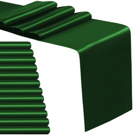 Sunfiy 12 Pack Satin Table Runner 12 x 108 Inch Forest Green Long Table Cloth Satin Table Runners for Wedding Banquet Graduations Birthday Party Decoration