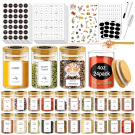 SLifeJars-Spice Jars with Label, 7.5 oz 20pcs Spice Containers Glass spice Jars with Bamboo Lids, Seasoning Containers, Spice Bottles,Airtight Empty Spice Jars for Spice Rack, Drawer,Cabinet,Pantry