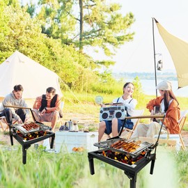 Folding Barbecue Grill, Portable Charcoal Grill with 360 Degree Rotating Cooking Grille, Cooking Grill with Adjustable Tray, Suitable for Outdoor Camping Picnicking Backyard Garden Parties