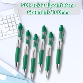 Wiaziert BallPoint Pens Bulk, 50 Pack (Green Ink), No Bleed Black Ink with soft Grip, Click Pens for Office Home and School, Retractable Ballpoint Pens, Medium Point, 1.00MM Smooth Writing (Green)