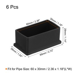 sourcing map 6Pcs PVC Square Chair Leg Caps, 60mm x 30mm OD Black Furniture Feet Pads Table Foot Cover Caps Floor Protectors for Patio Table Cabinet Bed Furniture