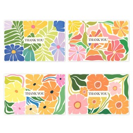 NEWEST 24 Pieces Floral Thank You Cards with Envelopes, 4 Design Stylish Flower Thank You Cards with Stickers Painted Florals Blank Greeting Card for Birthday, Wedding, Baby Shower, All Occasion