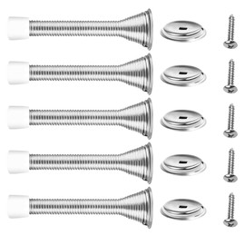 Pack of 5 Wall Door Stops, Stainless Steel, 8.5 cm Door Stop, Wall Mounted with Rubber Buffer Includes Fixings, Door Hlag to Protect Your Walls and Room Doors