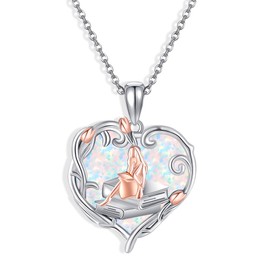 YAFEINI Book Necklace 925 Sterling Silver Opal Exquisite Book Pendant Book Jewelry Presents For Women Book Lovers