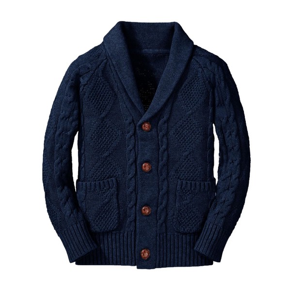 Inorin Boy's Sweater Cardigan Button Down Shawl Collar Cable Knitted