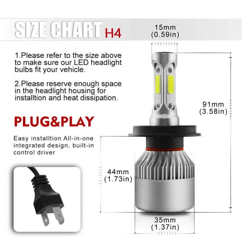 SHENKENUO 4x H4 H11 Combo LED Headlight Fog Light Bulbs