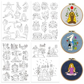 Peacoblue Water Soluble Embroidery Patterns for Beginners 4 Sheets with 41pcs Yoga Patterns, Wash Away Embroidery Pattern Stabilizer for Hand Sewing Yoga Lover Women Adults