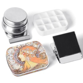 Portable Mini Tin Box,12-Well Empty Watercolor Palette,Small Paint Storage Travel Artist Outdoor Sketch Watercolor Kits with Magnetic Clip and Oil Pot.Mucha