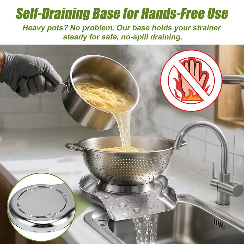 Palksky Colander and Strainer Self Drainer Base Plate Stainless Steel
