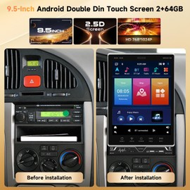 2+64G Double Din Car Radio Stereo 9.5 Inch Android Wireless Carplay Android Auto Vertical Screen, Phonelink Bluetooth GPS Navigation/50UI/WiFi/FM/10EQ+ AHD Backup Camera Voice Control